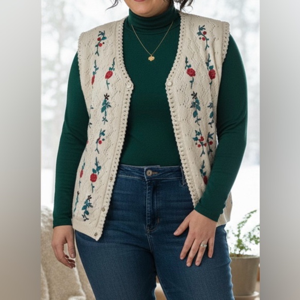 NORTHERN TRADITIONS Vintage Embroidered Sweater Vest - Size XL